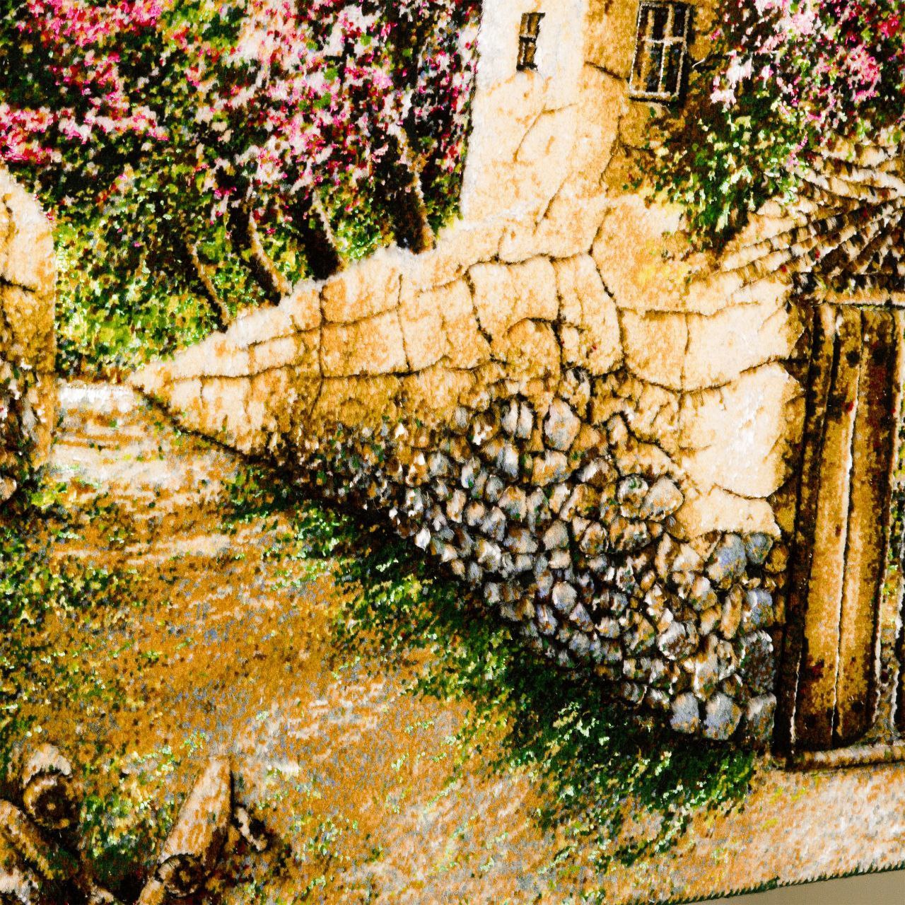 Handwoven Silk Carpet Tableau - Rustic Blossoms